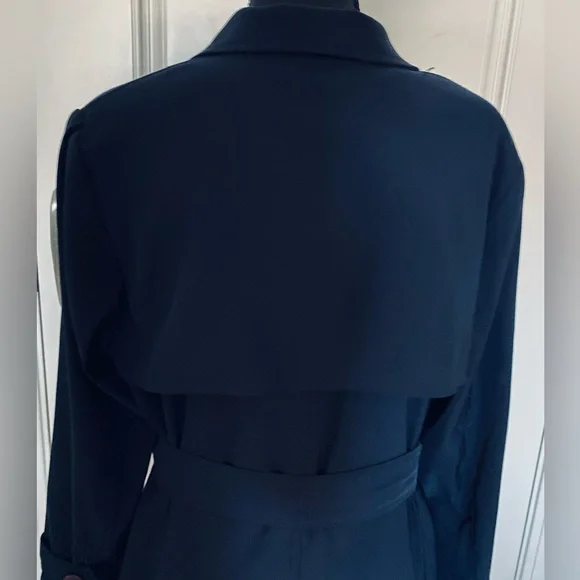 Vintage Linea Navy Blue Belted Women's Trench Coat Classic Chic - Picture 6 of 16